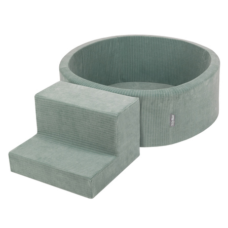 KiddyMoon Spielplatz Aus Schaumstoff Für Kinder mit Bälle Waschbare Bezug, grün: pastellblau/pastellgelb/weiß/minze/puderrosa, Bällebad (200 Bälle) + Stüfchen