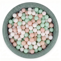 KiddyMoon Bällebad für Kinder aus Schaumstoff, weicher Rippbezug, abnehmbarer Bezug, waschbar, Grün: Pastellbeige/Weiß/Minze, 90 x 30 cm 200 Bälle