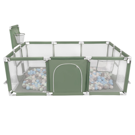 Laufstall Baby Großer Spielplatz mit Bällen Laufgitter für Kinder, grün:perle/grau/transparent/babyblau/minze, 100 Bälle