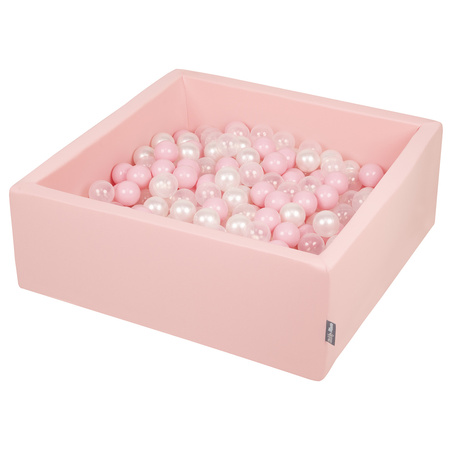 KiddyMoon Bällebad Bällepool mit bunten Bällen ∅ 7Cm  für Babys Kinder Quadrat, rosa:rosa/perle/transparent, 90x30cm/200 Bälle
