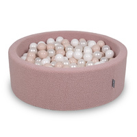 KiddyMoon Bällebad für Baby mit Teddy-Plüsch, Größere 7 cm Bälle für Eine Vollere Füllung, ab 8 Monaten, Abnehmbarer Bezug, Rosa: Pastellbeige/Weiß/Perle, 90 x 30 cm 200 Bälle