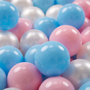 KiddyMoon Kinder Bälle für Bällebad Baby Spielbälle Plastikbälle ∅7cm Made in EU, baby blau/puderrosa/perle, 100 Bälle/7cm