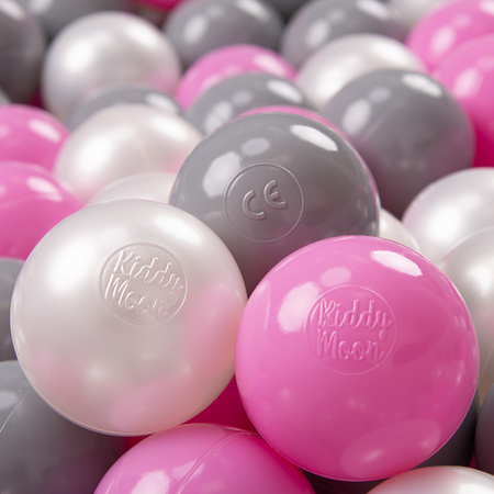 KiddyMoon Kinder Bälle für Bällebad Baby Spielbälle Plastikbälle ∅7cm Made in EU, perle/grau/rosa, 100 Bälle/7cm