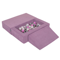KiddyMoon Kindersofa Modular mit Weichem Zwickel und Bällen Für Kinderzimmer Bequem Vielseitig Gerippter Stoff Abnehmbarer Bezug Perfekt zum Spielen und Entspannen, violett: perle/grau/rosa, Sofa/Zwickel + 100 Bälle