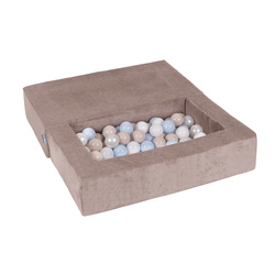 KiddyMoon Kindersofa und Bällen Für Kinder Weiches Schaumstoff-Sofa Leich Modulares Sofa Vielseitig Abnehmbarer Bezug Perfekt für Spiel Lernen und Entspannung, dunkelbeige: pastellbeige/pastellblau/weiß/perle, Sofa + 100 Bälle