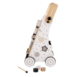 KiddyMoon Lauflernwagen aus Holz für Babys und Kleinkinder, Lauflernhilfe WK-001 Schwarz - Weiß, Griff Verstellbar