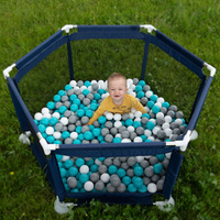 Sechseckiger Laufstall mit Bällen Laufgitter für Kinder, Blau:grau/weiß/türkis, 100 Bälle