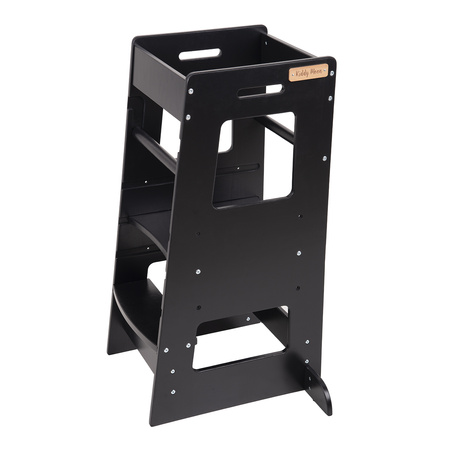 KiddyMoon Lernturm für Kinder ab 1 Jahr, Anti-Kipp-Schutz, 3-fach höhenverstellbar, Schutzbügel, Montessori Küchenhelfer, Schwarz, 91,5x39,3x49,4