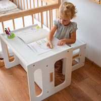 KiddyMoon Kindertisch mit Stuhl Kindermöbel Schreibtisch Holz TC-002, weiß, Kindertisches: 61x44x44 cm/Stuhles: 30x30x30 cm