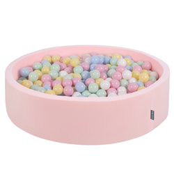 KiddyMoon Rund Bällebad Bällepool ∅ 7Cm Ballgruben Bunten Bällen Für Babys Spielbad Kleinkinder, Hergestellt in der EU, pink:pastellblau/pastellgelb/weiß/minze/puderrosa, 120x30cm/200 Bälle