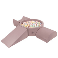 KiddyMoon Spielplatz aus Schaumstoff mit Bällebad und Bällen Hindernisläufen, erikafarben:pastellblau/pastellgelb/weiß/minze/puderrosa, Bällebad (300 Bälle) + Version 4