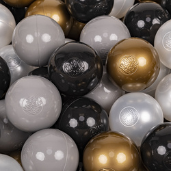 KiddyMoon Kinder Bälle für Bällebad Baby Spielbälle Plastikbälle ∅7cm Made in EU, schwarz/perle/golden/grau, 100 Bälle/7cm
