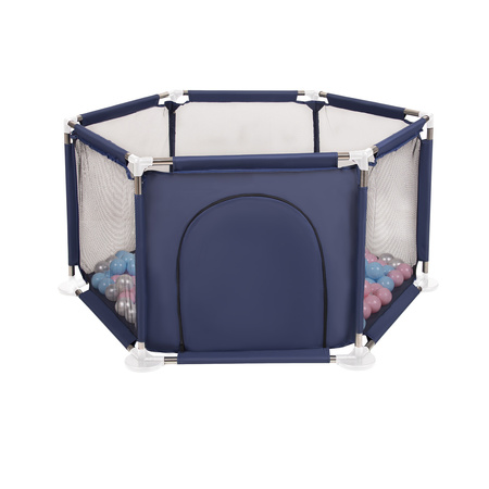 Sechseckiger Laufstall mit Bällen Laufgitter für Kinder, Blau:babyblau/puderrosa/perle, 100 Bälle