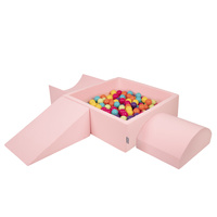 KiddyMoon Spielplatz aus Schaumstoff mit Quadrat Bällebad Bälle Hindernisläufen, pink:hellgrün/gelb/türkis/orange/dunkelpink/violet, Bällebad (200 Bälle) + Version 4
