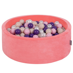 KiddyMoon Rund Bällebad Velvet  7Cm, Wassermelonenrosa:  Pastellbeige/ Puderrosa/ Perle/ Violett