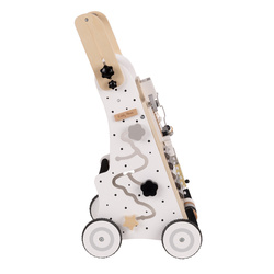 KiddyMoon Lauflernwagen aus Holz für Kinder Lauflernhilfe Spaß Babys, Laufen Lernen, Multifunktion Holzspielzeug für Kleinekinder Montessori-Spielzeug,, Schwarz - Weiß, Griff Verstellbar