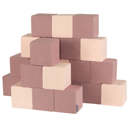 KiddyMoon Weiche Bausteine aus Schaumstoff für Kinder, Blöcke: erikafarben-beige, 24 Stücke