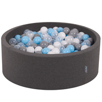 KiddyMoon Bällebad Bällepool mit bunten Bällen ∅ 7Cm  für Babys Kinder Rund, Dunkelgrau, 90 x 30 cm 200 Bälle