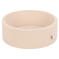 KiddyMoon Bällebad Bällepool mit bunten Bällen ∅ 7Cm  für Babys Kinder Rund, beige:pastellbeige/grau/weiß, 90x30cm/300 Bälle