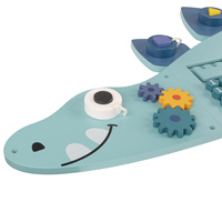 KiddyMoon Busy Board Montessori Motorikbrett Kinder Holz Dinosaurierform Lernspiel, dunkelblau, Einheitsgröße