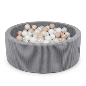 KiddyMoon Bällebad Für Kinder Aus Schaumstoff, 90 X 30 cm, Weicher Rippbezug, Abnehmbarer Bezug, Weiches Und Sicheres Spielzeug, Waschbar, dunkelgrau: pastellbeige/weiß/perle, 90x30cm/200 Bälle