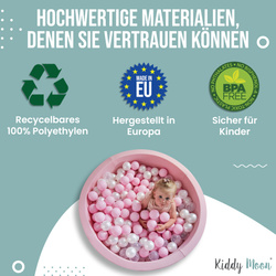 KiddyMoon Kinder Bälle für Bällebad Baby Spielbälle Plastikbälle ∅7cm Made in EU, schwarz/weiß/orange/gelb, 50 Bälle/7cm