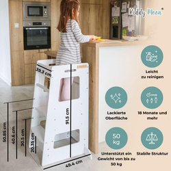 KiddyMoon Lernturm Küchenhelfer für Kinder ab 1 Jahr, Höhenverstellbar ST-003, grau