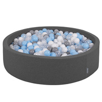 KiddyMoon Rund Bällebad Bällepool ∅ 7Cm Ballgruben Bunten Bällen Für Babys Spielbad Kleinkinder, Hergestellt in der EU, dunkelgrau: grau/weiß/transparent/babyblue, 120x30cm/600 Bälle