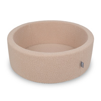 KiddyMoon Bällebad für Baby mit Teddy-Plüsch, Größere 7 cm Bälle für Eine Vollere Füllung, ab 8 Monaten, Abnehmbarer Bezug, Beige, 90 x 30 cm Ohne Bälle