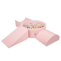 KiddyMoon Spielplatz aus Schaumstoff mit Bällebad und Bällen Hindernisläufen, pink:pastellbeige/pastellgelb/weiß/minze/puderrosa, Bällebad (300 Bälle) + Version 4