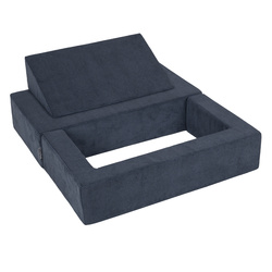 KiddyMoon Kindersofa Modular mit Weichem Zwickel und Bällen Für Kinderzimmer Bequem Vielseitig Gerippter Stoff Abnehmbarer Bezug Perfekt zum Spielen und Entspannen, dunkelblau, Sofa/Zwickel