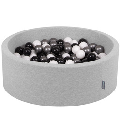KiddyMoon Bällebad Bällepool mit bunten Bällen ∅ 7Cm  für Babys Kinder Rund, hellgrau:weiß/schwarz/silbern, 90x30cm/200 Bälle