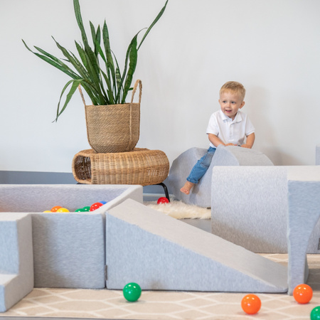 KiddyMoon Spielplatz aus Schaumstoff mit Quadrat Bällebad Bälle Hindernisläufen, hellgrau:gelb/grün/blau/rot/orange, Bällebad (200 Bälle) + Version 3