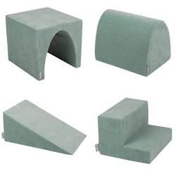 KiddyMoon Spielplatz Aus Schaumstoff Für Kinder Mit Bälle Waschbare Bezug, grün: dunkeltürkis/pastellbeige/grüngrau/lachsfarben, Bällebad (200 Bälle) + Version 3