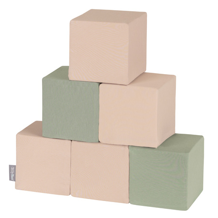 KiddyMoon Schaumstoff Würfel für Baby Weiche Blöcke Schaum Spielzeug Montessori-Spielzeug mit Schaum und viel Spaß für Kinder, Blöcke: salbeifarben-beige, 6 Stücke