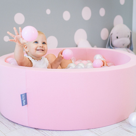 KiddyMoon Bällebad Bällepool mit bunten Bällen ∅ 7Cm  für Babys Kinder Rund, pink:puderrosa/perle/transparent, 90x30cm/300 Bälle