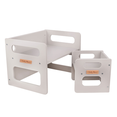 KiddyMoon Kindertisch Mit Stuhl für Kinder Runde Tresor Kanten Kinderzimmer Möbel, grau, Kindertisches: 61x44x44 cm/Stuhles: 30x30x30 cm