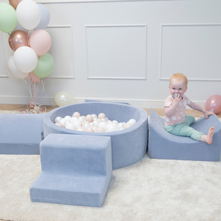 KiddyMoon Spielplatz Aus Schaumstoff Für Kinder mit Bälle Waschbare Bezug, ciemnoszary: pastelowy beż-biały-perła
