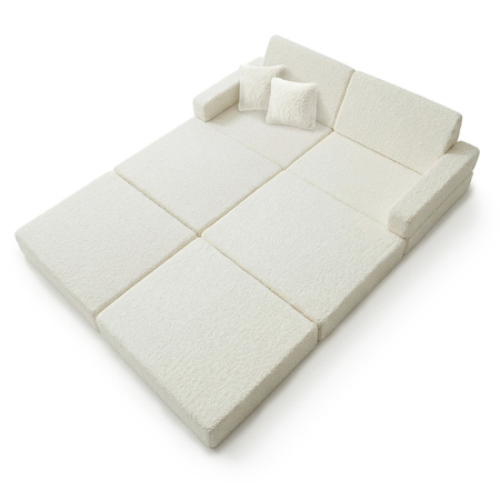 KiddyMoon Kindersofa aus Schaumstoff mit Teddy-Plüsch, modular und klappbar, mit 2 Kissen, zum Spielen, Lesen und Entspannen, cremig, Kindersofa mit 2 Kissen