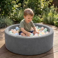 KiddyMoon Bällebad Kinder Schaumstoff rund 90 x 30 cm, Bällepool Baby ab 8 Monaten, strukturierter Rippbezug, stabile 5 cm Wände, Dunkelgrau: Pastellbeige/Pastellblau/Pastellgelb/Minze, 90 x 30 cm 200 Bälle