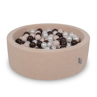 KiddyMoon Bällebad für Baby mit Teddy-Plüsch, Größere 7 cm Bälle für Eine Vollere Füllung, ab 8 Monaten, Abnehmbarer Bezug, Beige: Pastellbeige/Braun/Perle, 90 x 30 cm 200 Bälle