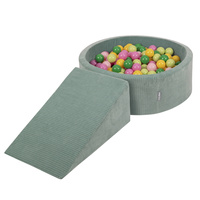 KiddyMoon Spielplatz Aus Schaumstoff Für Kinder mit Bälle Waschbare Bezug, grün: hellgrün/grün/gelb/puderrosa/hellpink, Bällebad (200 Bälle) + Zwickel