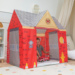 Spielhaus Spielzelt Feuerwehrhaus Faltbares Für Kinder Realistisches Design Langlebige Und Sichere Materialien Leicht Zu Montieren Perfekt Für Drinnen Und Draußen, rot-grau, Keine Bälle