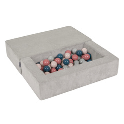 KiddyMoon Kindersofa und Bällen Für Kinder Weiches Schaumstoff-Sofa Leich Modulares Sofa Vielseitig Abnehmbarer Bezug Perfekt für Spiel Lernen und Entspannung, hellgrau: dunkeltürkis/pastellbeige/grüngrau/lachsfarben, Sofa + 100 Bälle