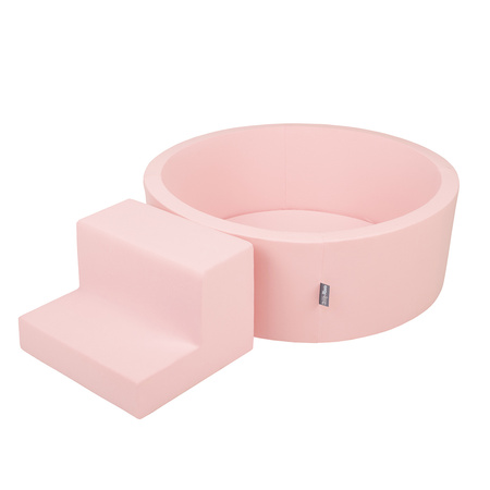 KiddyMoon Spielplatz aus Schaumstoff mit Rund Bällebad (200 Bälle) Ballgruben für Babys Spielbad Hindernisläufen, Hergestellt in der EU, pink:perle/grau/transparent/puderrosa, Bällebad (100 Bälle) + Stüfchen