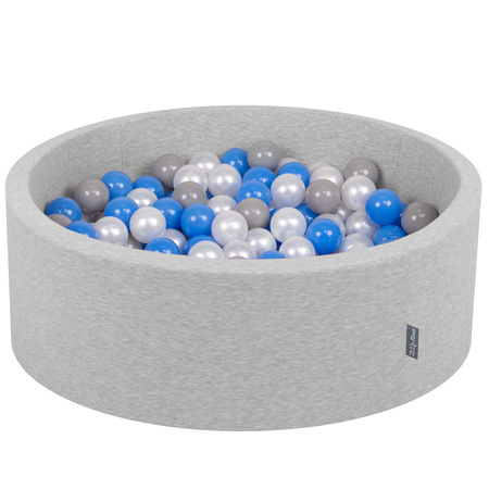 KiddyMoon Bällebad Bällepool mit bunten Bällen ∅ 7Cm  für Babys Kinder Rund, hellgrau:perle/grau/blau, 90x30cm/200 Bälle