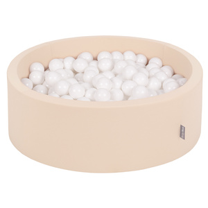 KiddyMoon Rundes Bällebad mit Bällen für Baby aus Schaumstoff, beige:weiß, 90 x 30 cm 200 Bälle