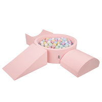 KiddyMoon Spielplatz aus Schaumstoff mit Bällebad und Bällen Hindernisläufen, pink:pastellblau/pastellgelb/weiß/minze/puderrosa, Bällebad (300 Bälle) + Version 4