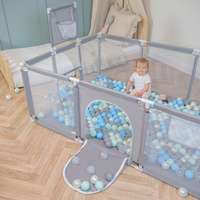 Laufstall Baby Großer Spielplatz mit Bällen Laufgitter für Kinder, Grau:perle/grau/transparent/babyblue/minze, 200 Bällen