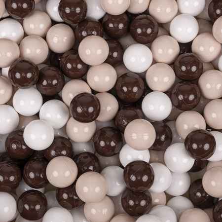 KiddyMoon Rund Bällebad Velvet Bällepool ∅ 7Cm Ballgruben Für Babys Spielbad Kleinkinder, Hergestellt in der EU, waldgrün: pastellbeige/braun/weiß, 90 x 30 cm 200 Bälle